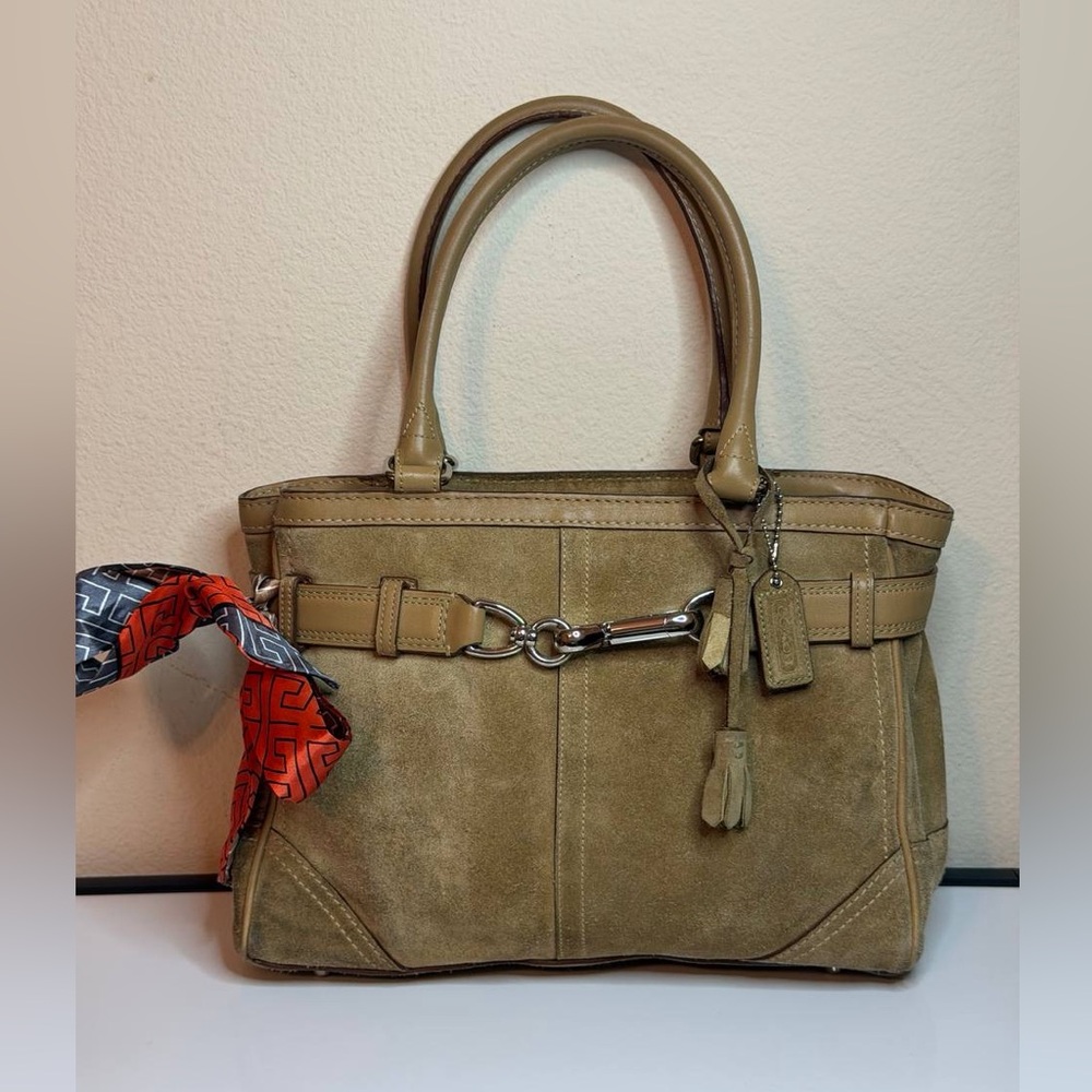 Coach Hamptons Suede Shoulder Tote Bag in a Neutral Color Y2K